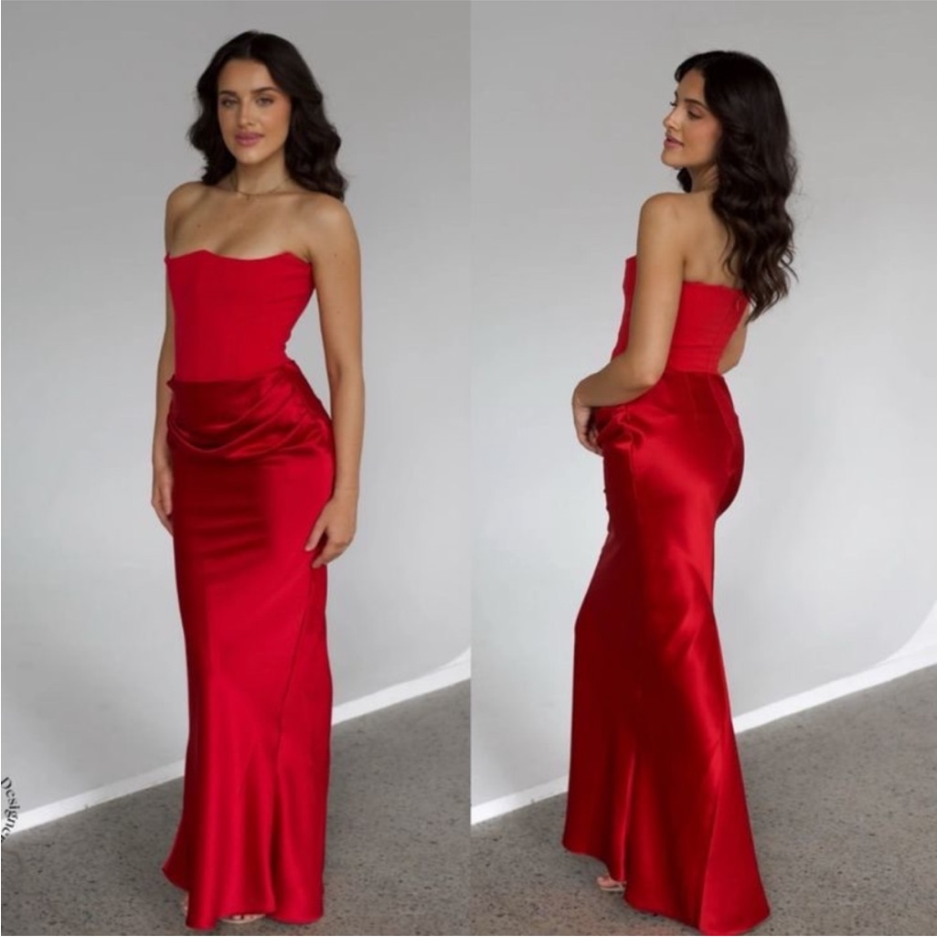 House Of Cb Persephone Scarlet Strapless Corset Maxi Dress